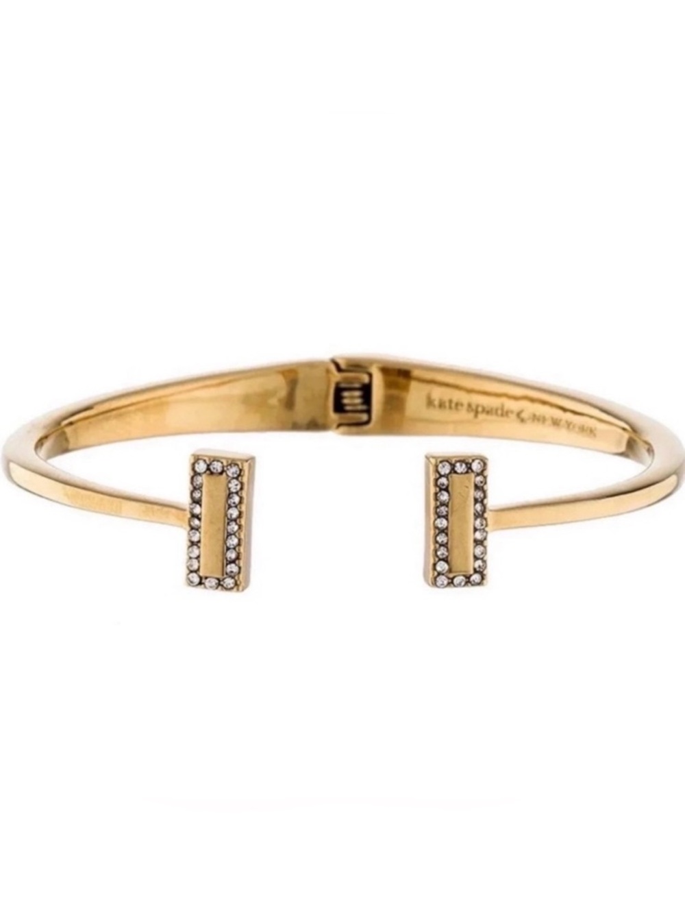 Kate Spade "Raising the Bar" Gold Pave Hinged Cuff - Gold / Clear